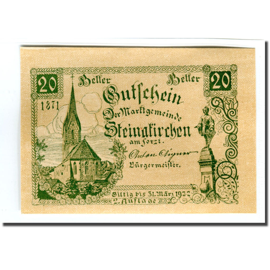 Banknote, Austria, Steinakirchen am Forst, 20 Heller, texte 1, 1922, UNC(63)