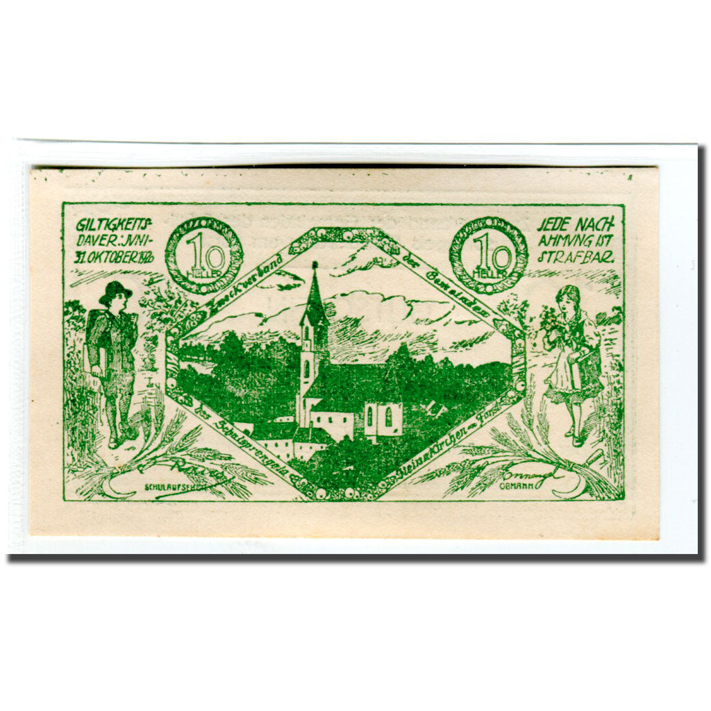 Banknote, Austria, Steinakirchen am Forst, 10 Heller, personnage, 1920, UNC(63)