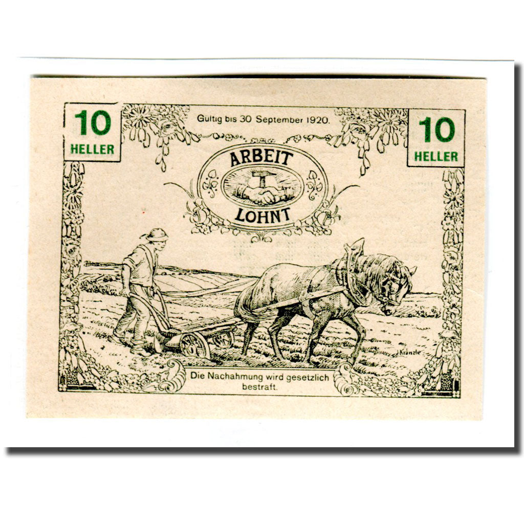 Banknote, Austria, Tausend Blumen, 10 Heller, personnage, 1920, UNC(63)