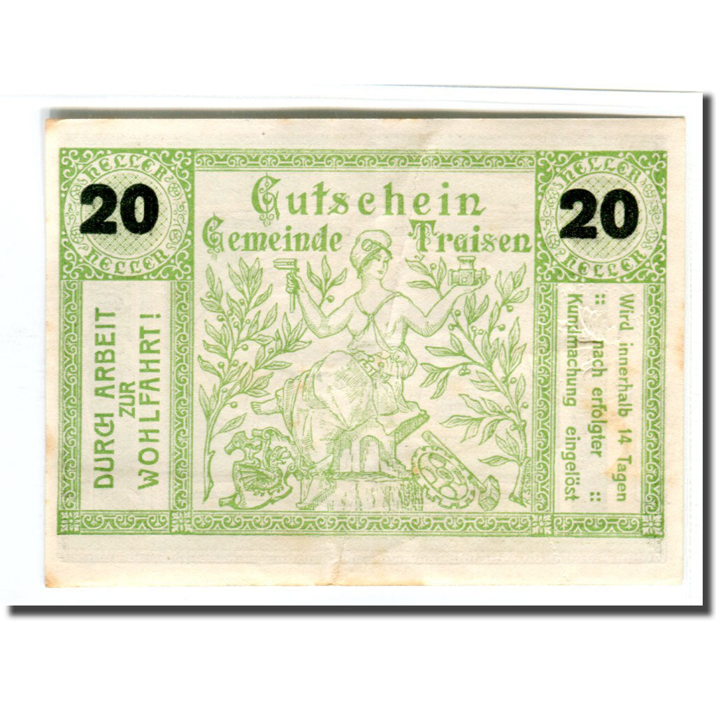 Banknote, Austria, Traisen, 20 Heller, Batiment, AU(55-58), Mehl:1076IIa