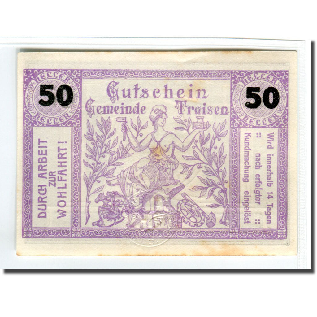 Banknote, Austria, Traisen, 50 Heller, Dragon 2, AU(55-58), Mehl:1076IIc
