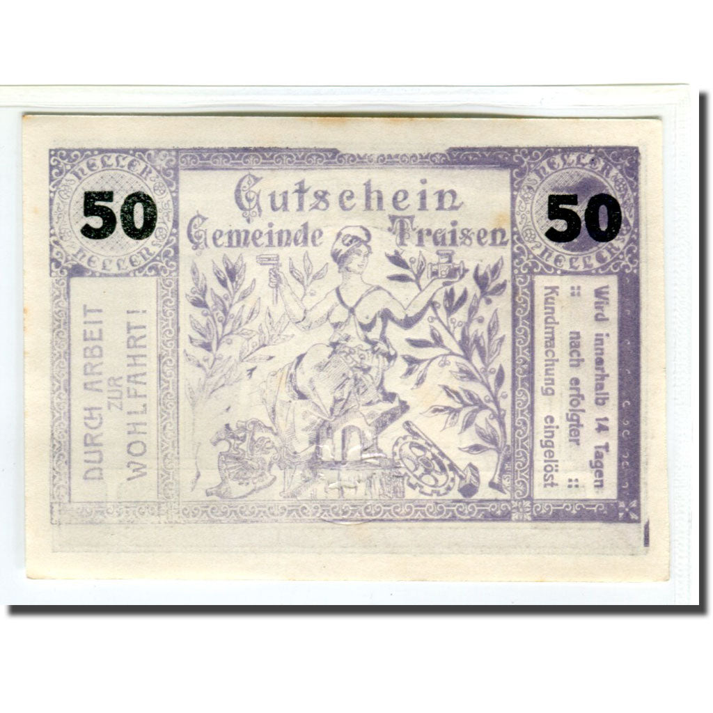Banknote, Austria, Traisen, 50 Heller, Dragon 3, AU(55-58), Mehl:1076IIc