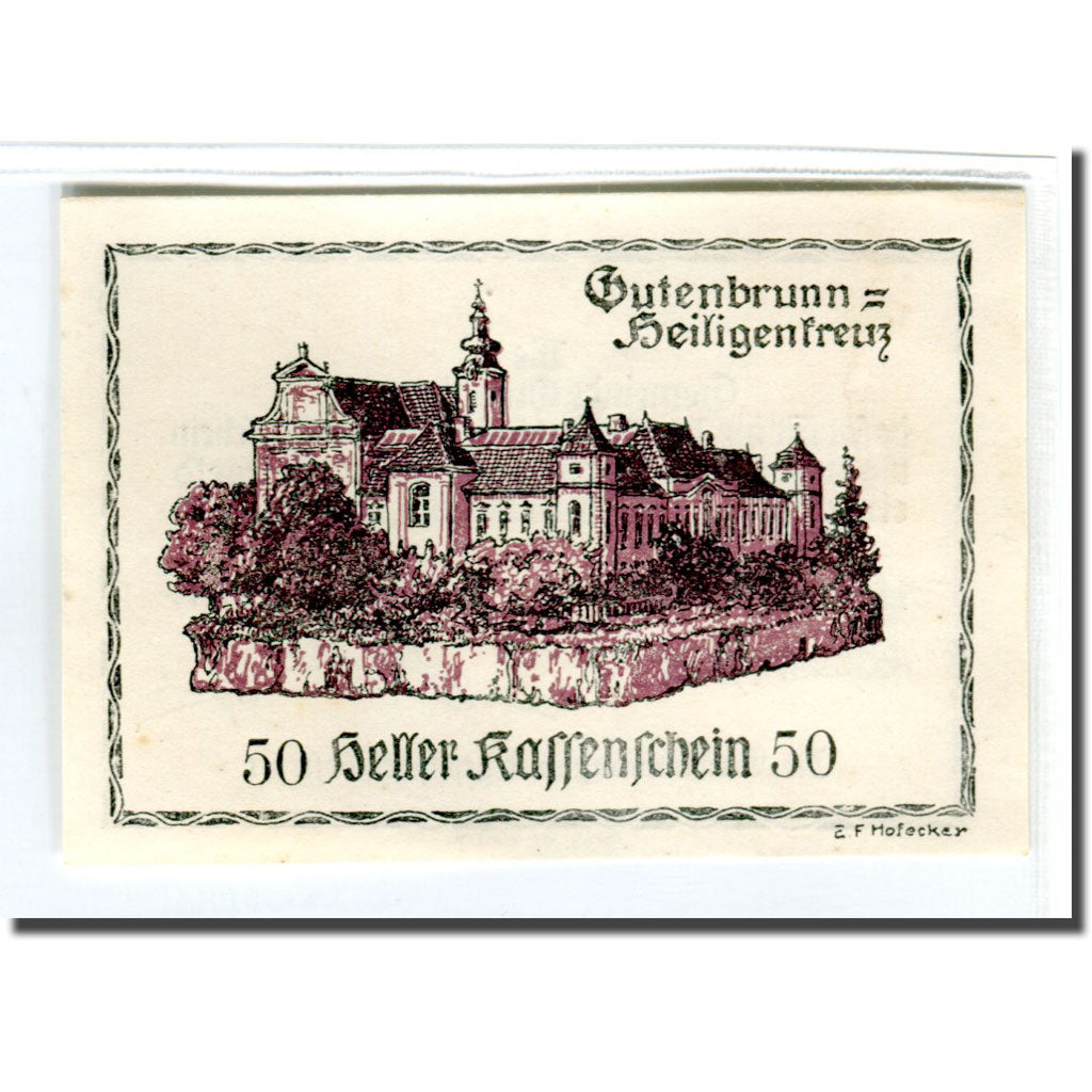 Banconote, Austria, Gutenbrunn, 50 Heller, Texte 2, 1920, SPL, Mehl:316