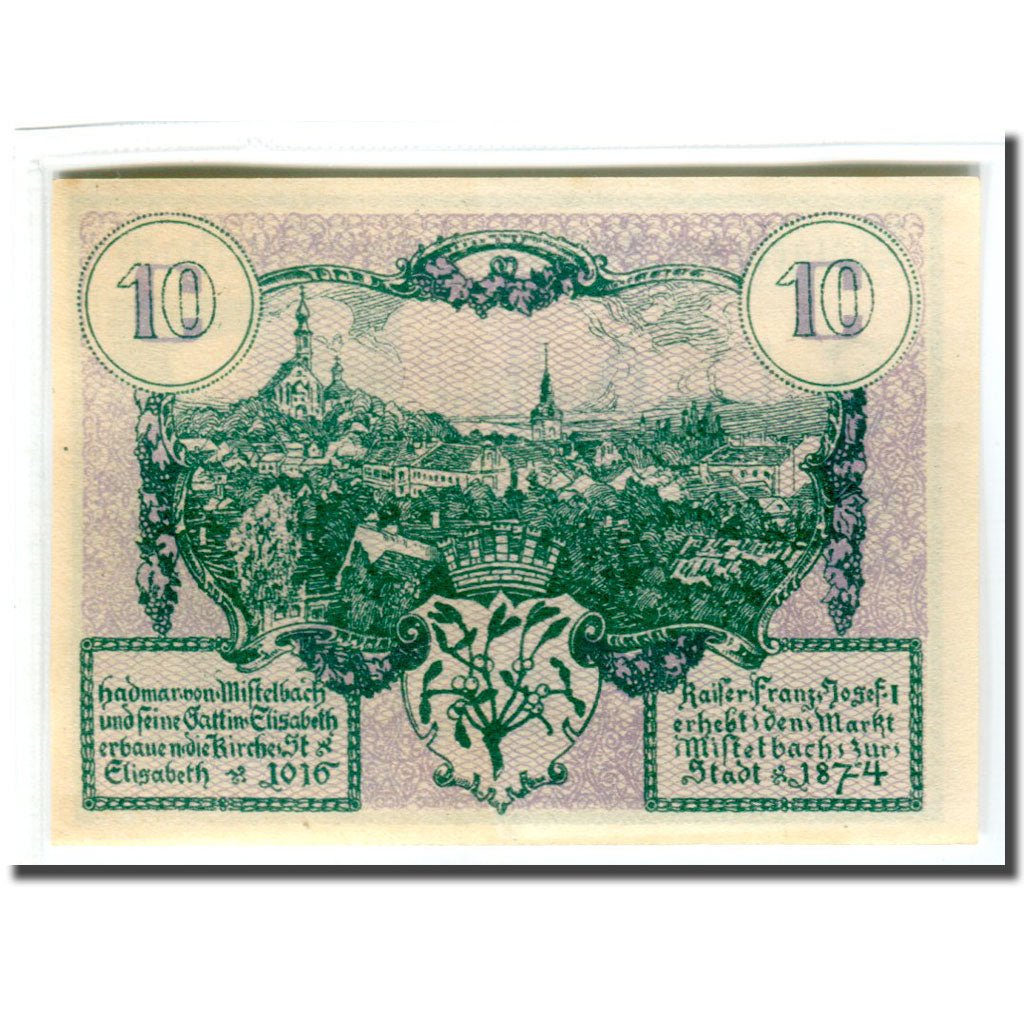Banknote, Austria, Mistelbach, 10 Heller, paysage, 1920, UNC(63), Mehl:614c
