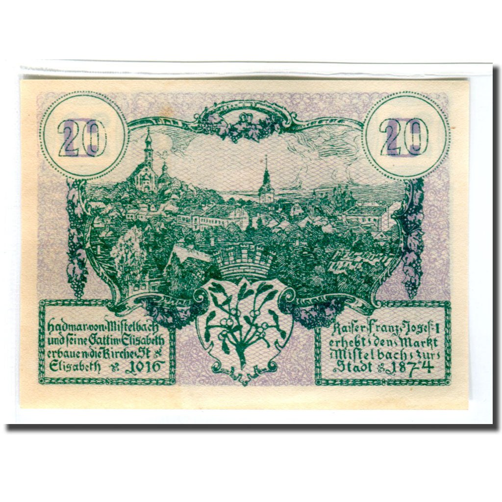 Banknote, Austria, Mistelbach, 20 Heller, paysage 1, 1920, UNC(63), Mehl:614c