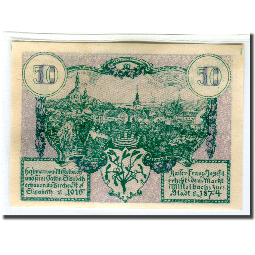 Banknote, Austria, Mistelbach, 50 Heller, paysage 2, 1920, UNC(63), Mehl:614c