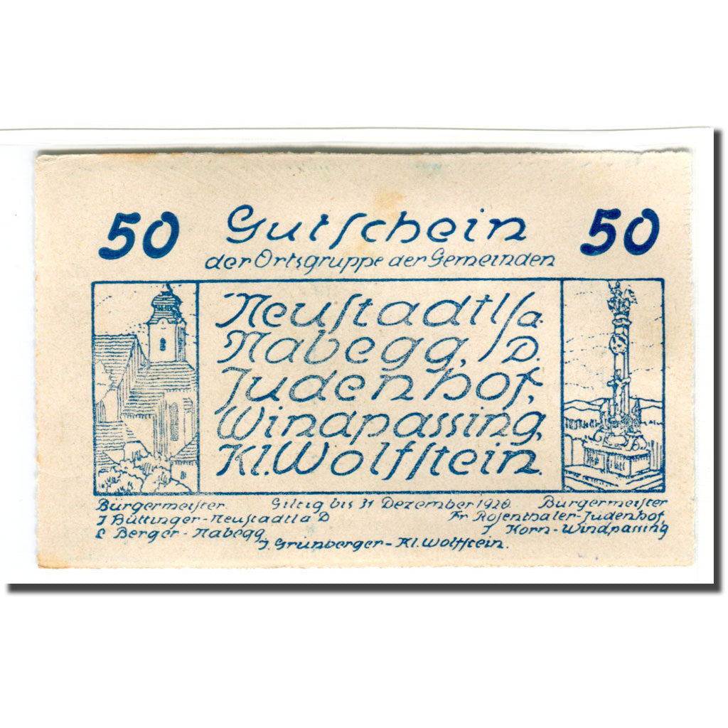 Banconote, Austria, Neustadtl Nabegg Judenhof Windpassing Kl. Wolfstein N.Ö, 50