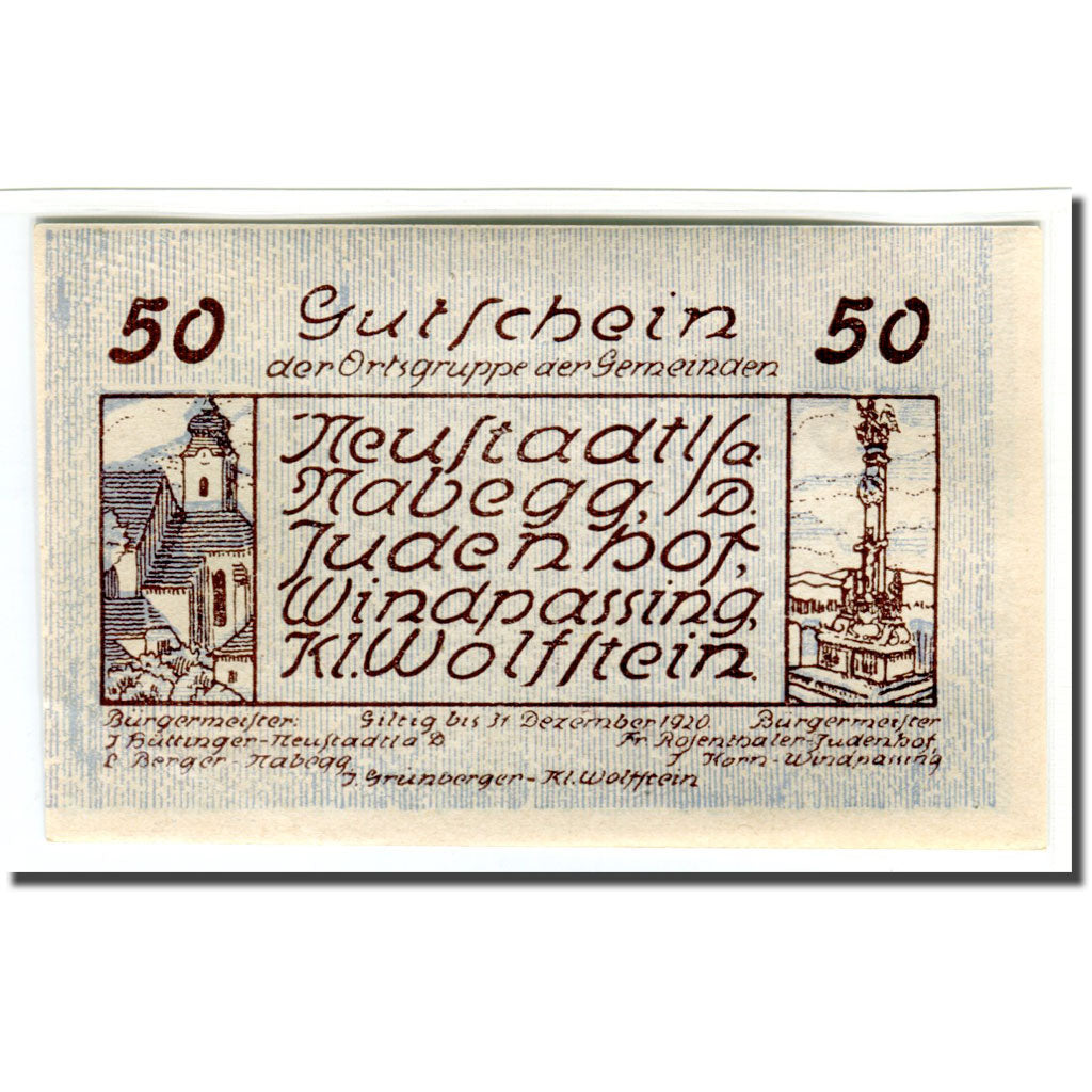 Banknote, Austria, Neustadtl Nabegg Judenhof Windpassing Kl. Wolfstein N.Ö, 50