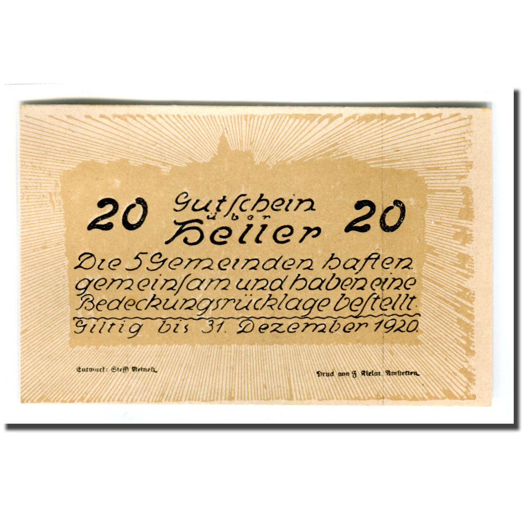 Banknote, Austria, Neustadtl Nabegg Judenhof Windpassing Kl. Wolfstein N.Ö, 20