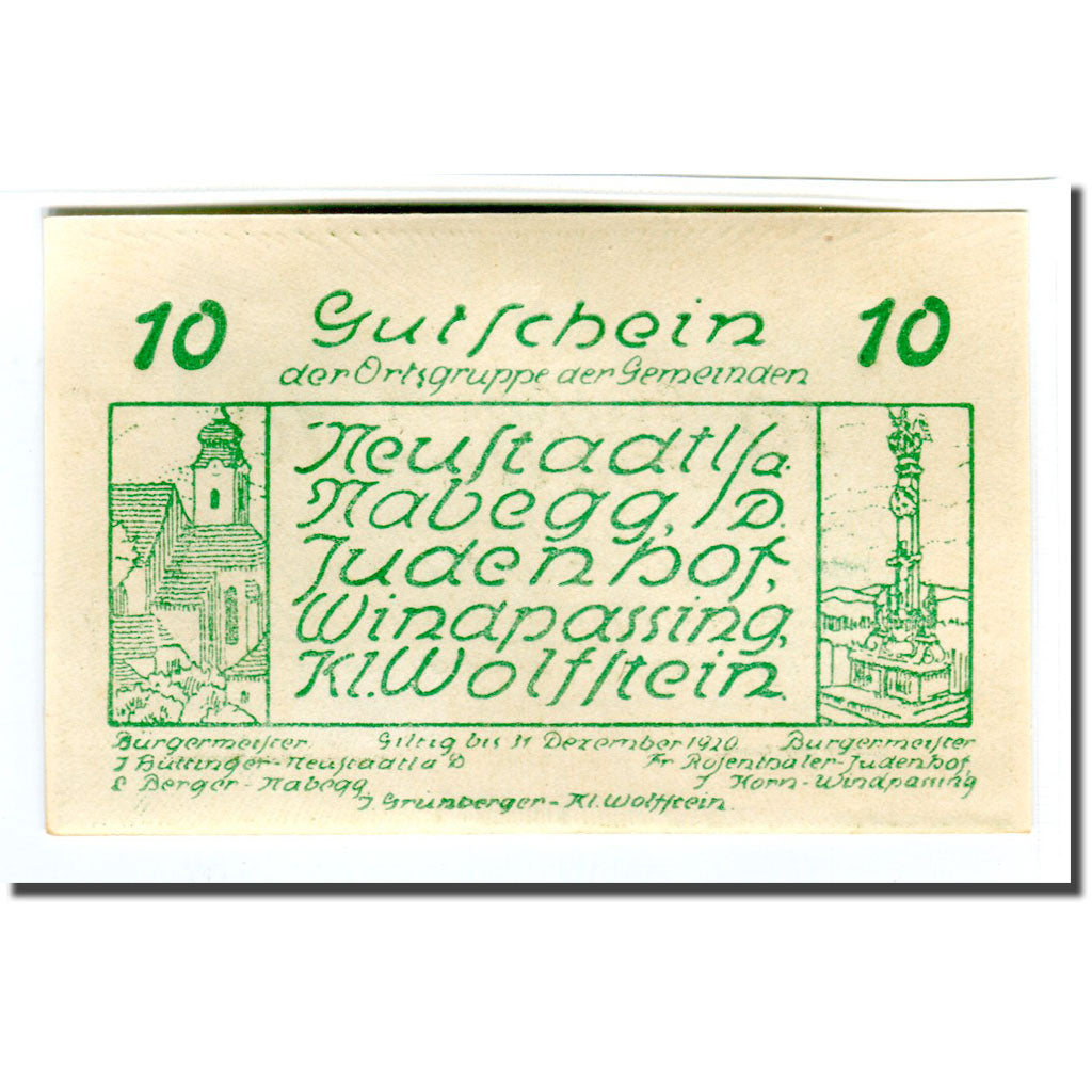 Banknote, Austria, Neustadtl Nabegg Judenhof Windpassing Kl. Wolfstein N.Ö, 10