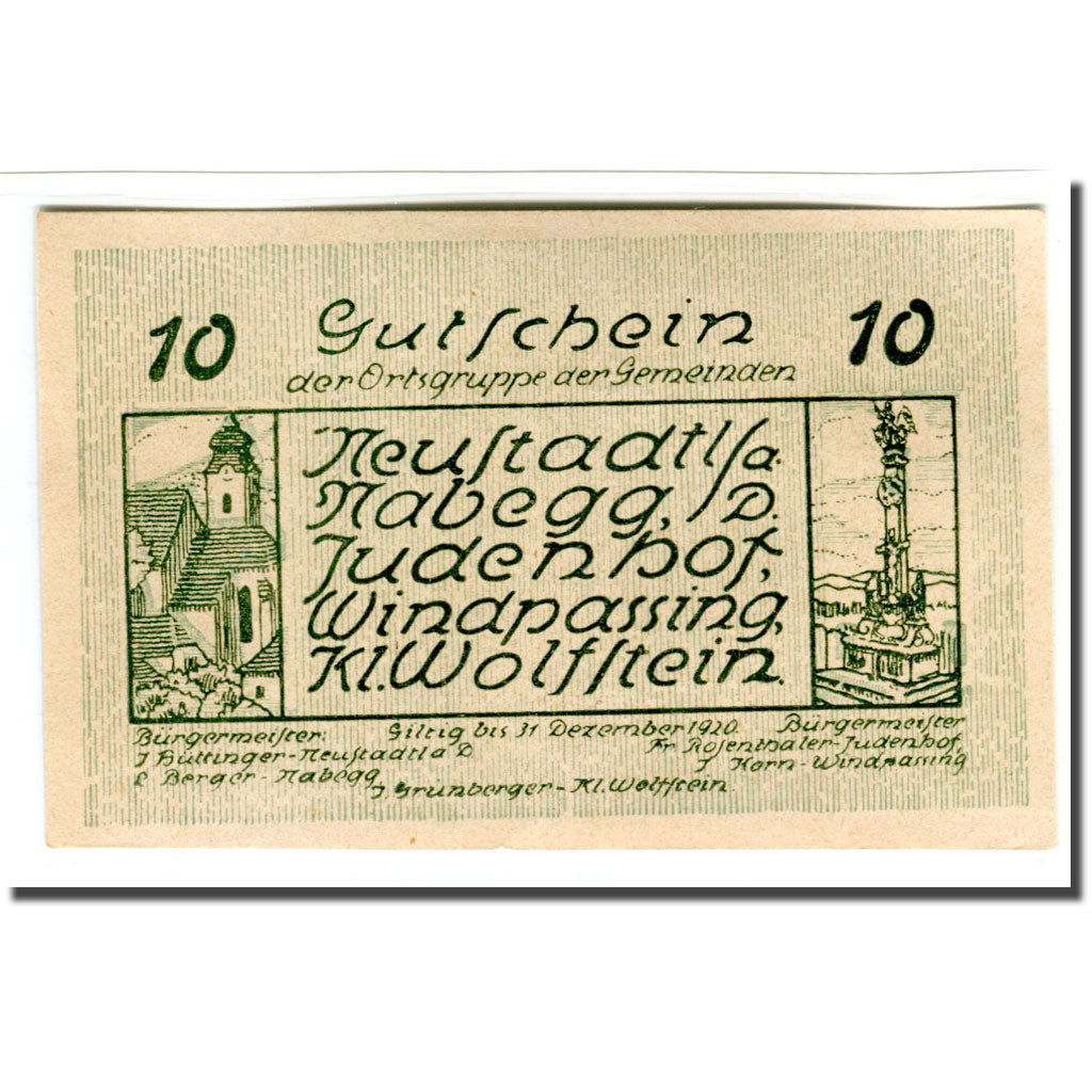 Banknote, Austria, Neustadtl Nabegg Judenhof Windpassing Kl. Wolfstein N.Ö, 10