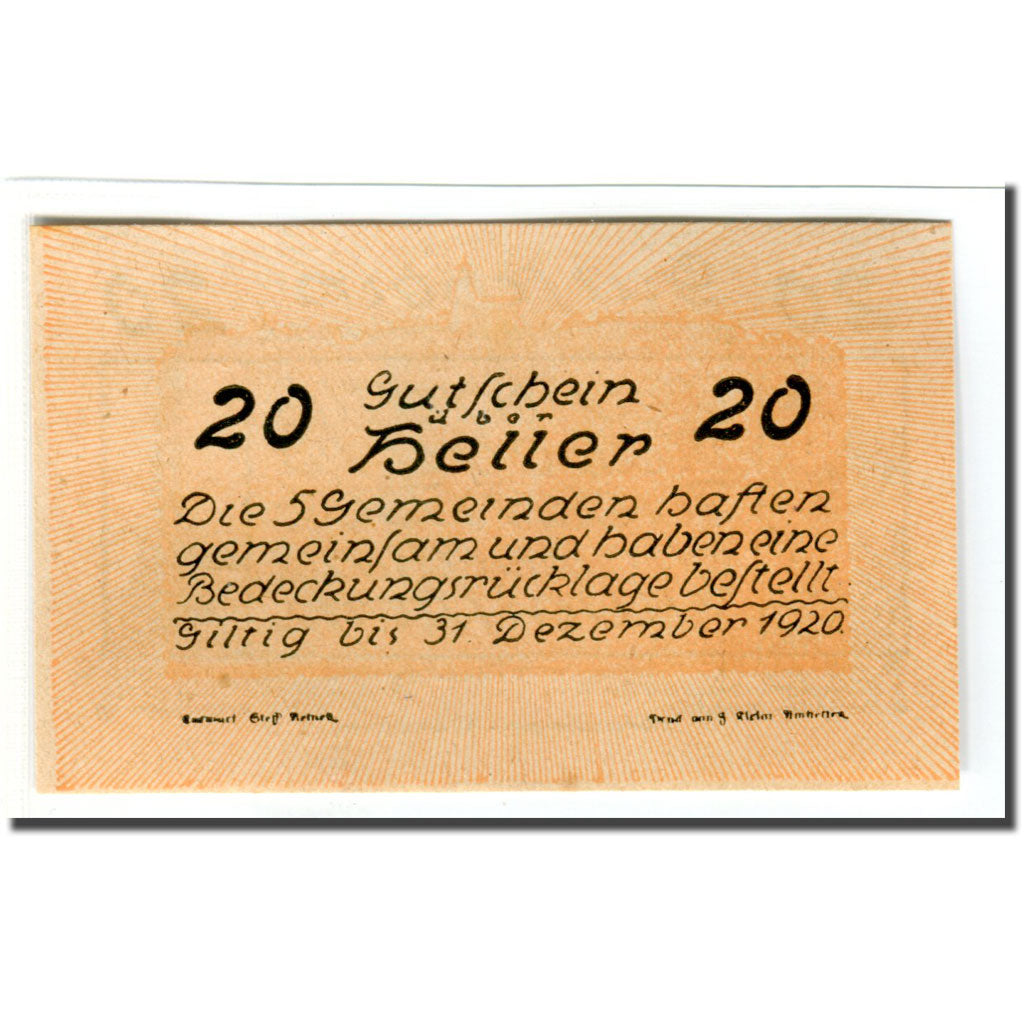 Banknote, Austria, Neustadtl Nabegg Judenhof Windpassing Kl. Wolfstein N.Ö, 20
