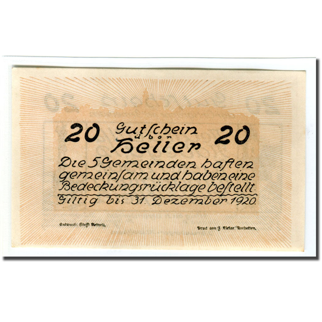 Banknote, Austria, Neustadtl Nabegg Judenhof Windpassing Kl. Wolfstein N.Ö, 20