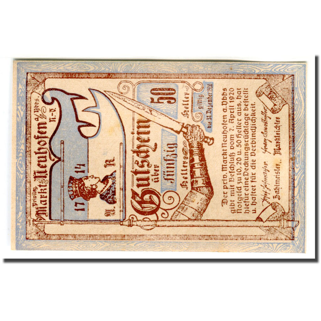 Banknote, Austria, Neuhofen, 50 Heller, Blason, 1920, 1920-04-07, AU(55-58)