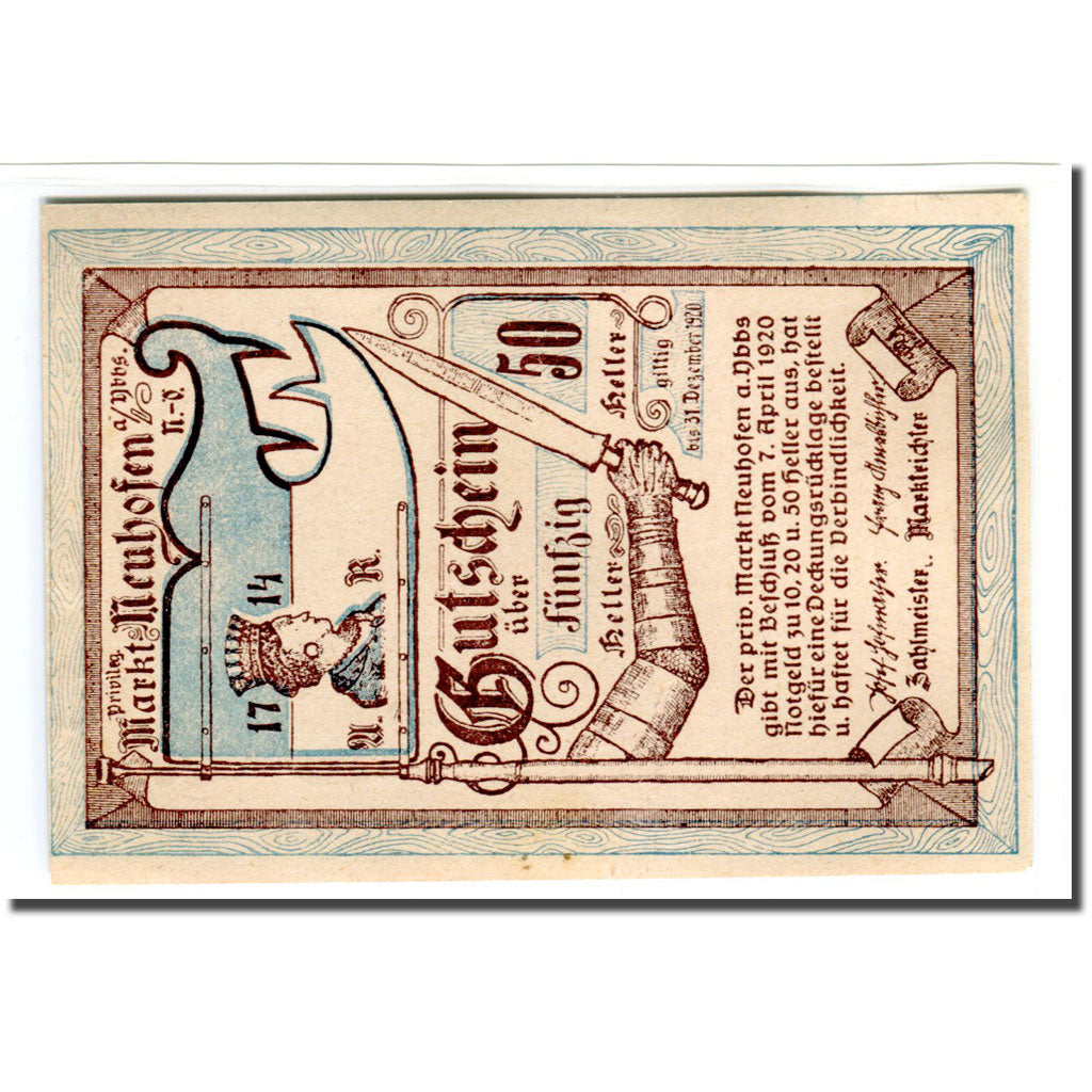 Geldschein, Österreich, Neuhofen, 50 Heller, Blason 1, 1920, 1920-04-07, VZ