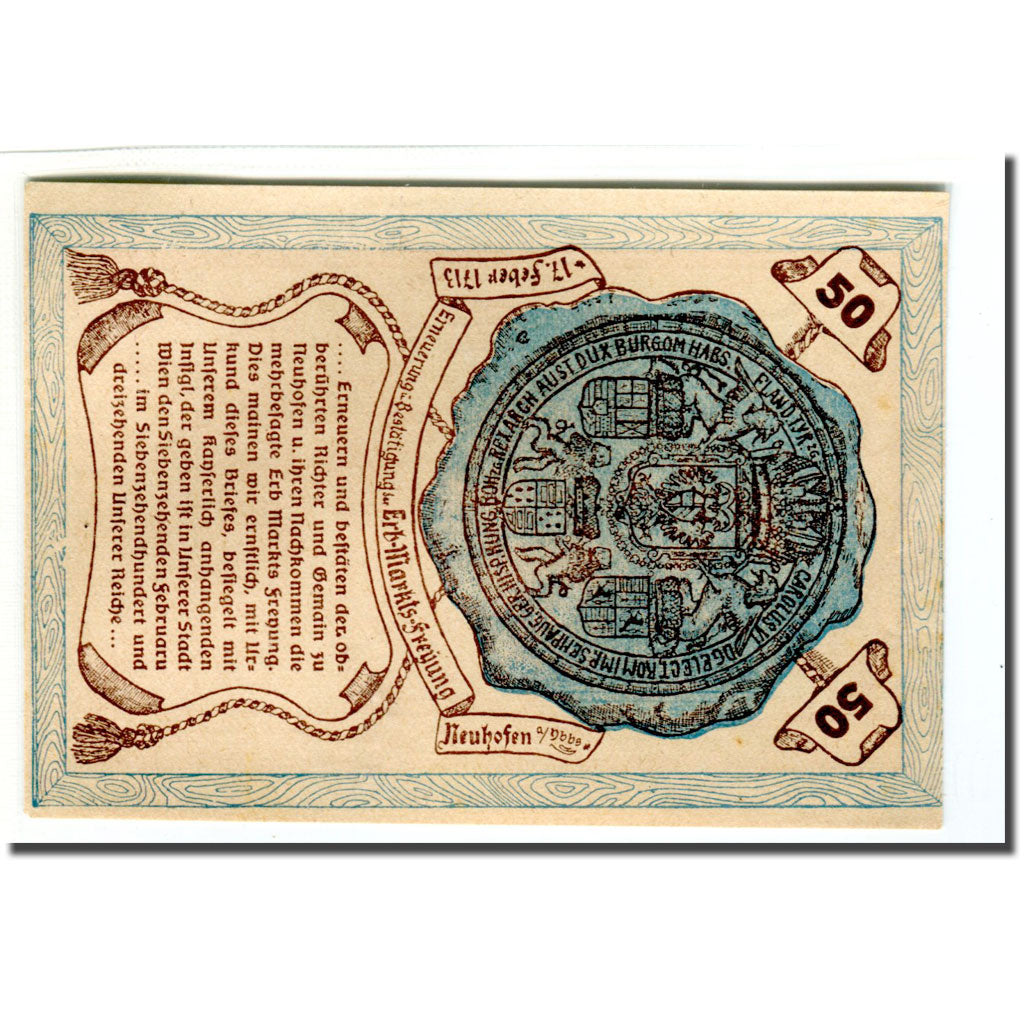 Geldschein, Österreich, Neuhofen, 50 Heller, Blason 1, 1920, 1920-04-07, VZ