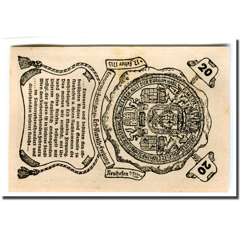 Banknote, Austria, Neuhofen, 20 Heller, Blason 2, 1920, 1920-04-07, AU(55-58)