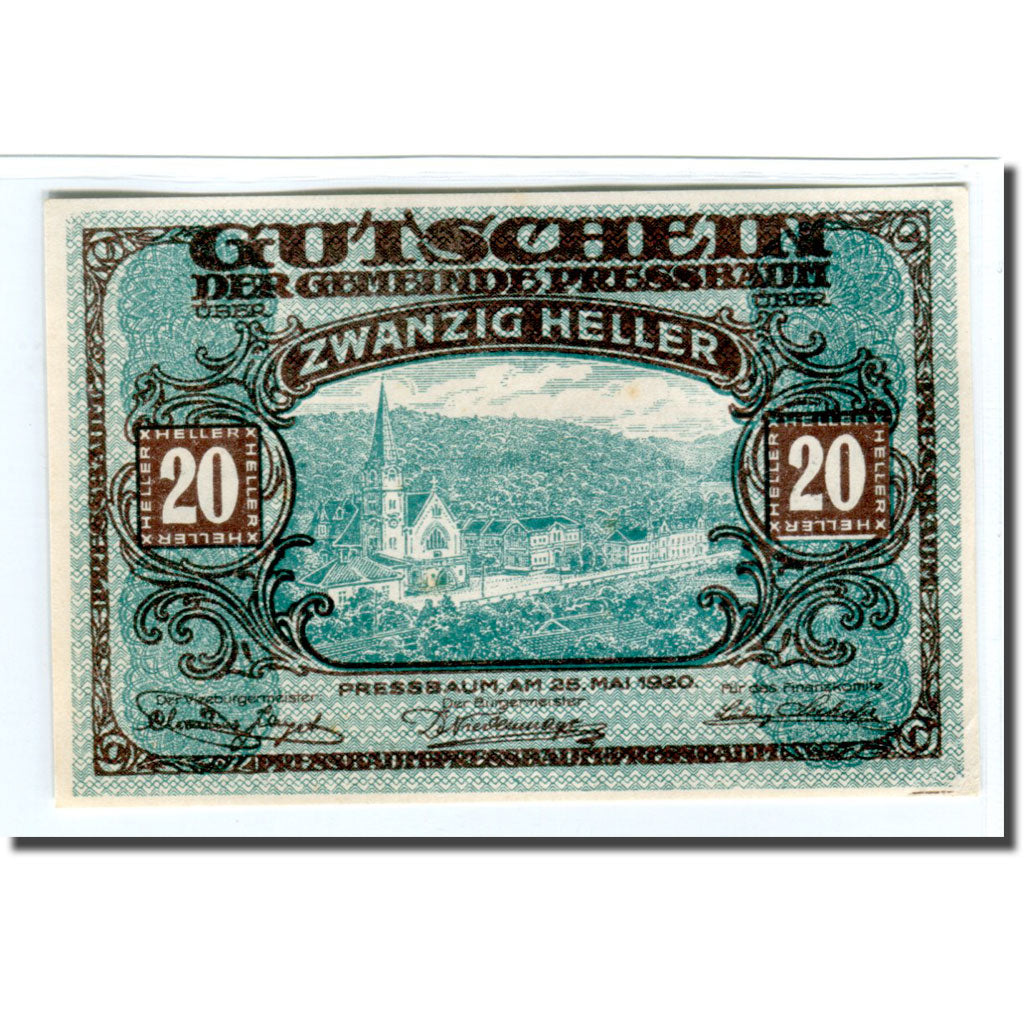 Banknote, Austria, Pressbaum, 20 Heller, Texte, 1921, 1921-05-25, UNC(63)