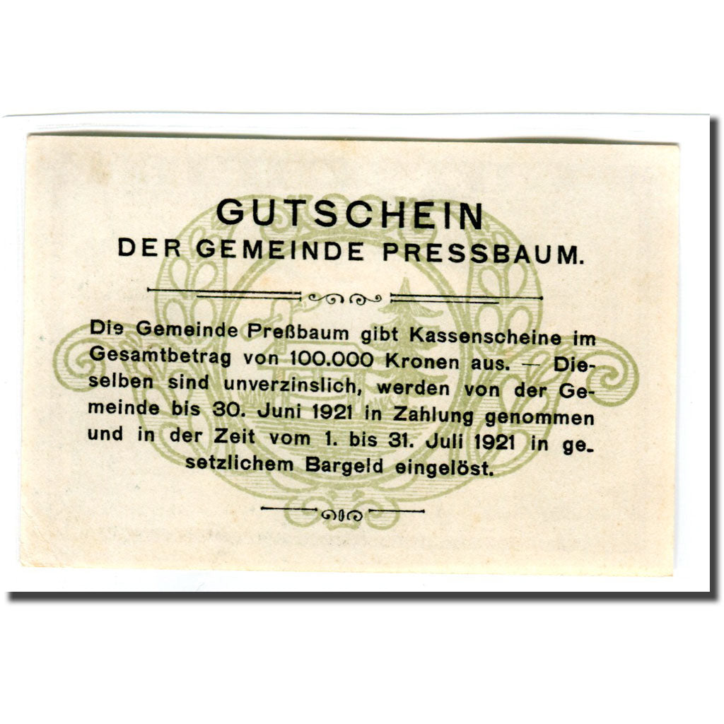 Banknote, Austria, Pressbaum, 20 Heller, Texte, 1921, 1921-05-25, UNC(63)