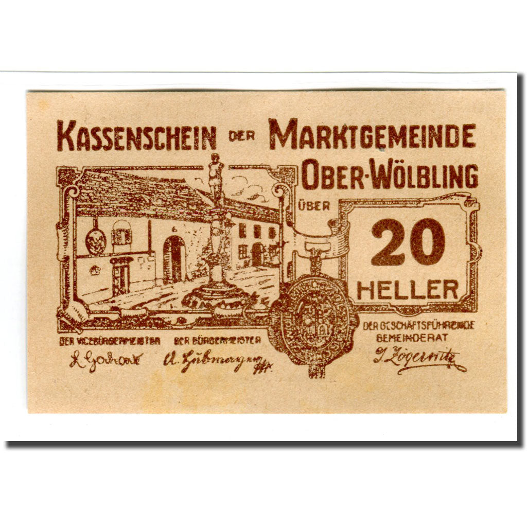 Banknote, Austria, Ober-Wölbling N.Ö. Marktgemeinde, 20 Heller, texte 1, 1920