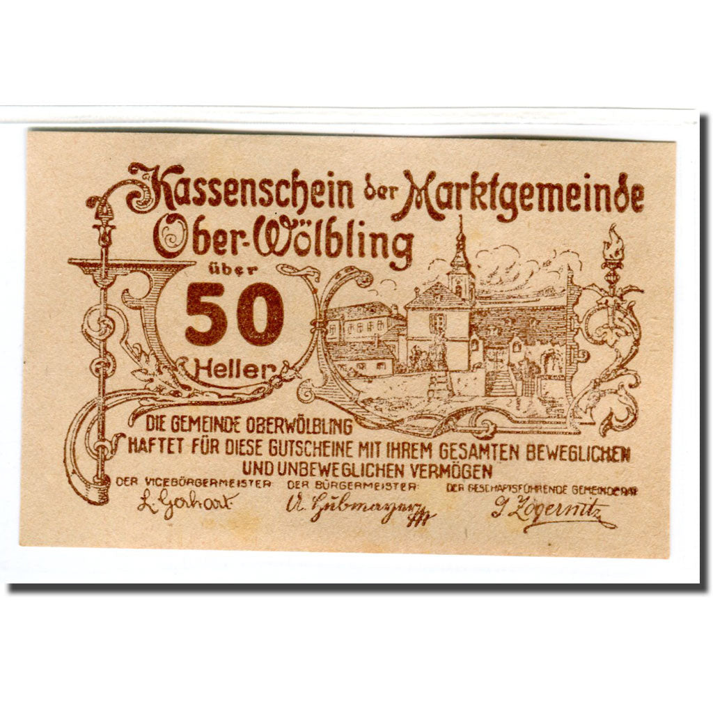Banknote, Austria, Ober-Wölbling N.Ö. Marktgemeinde, 50 Heller, Texte 2, 1920