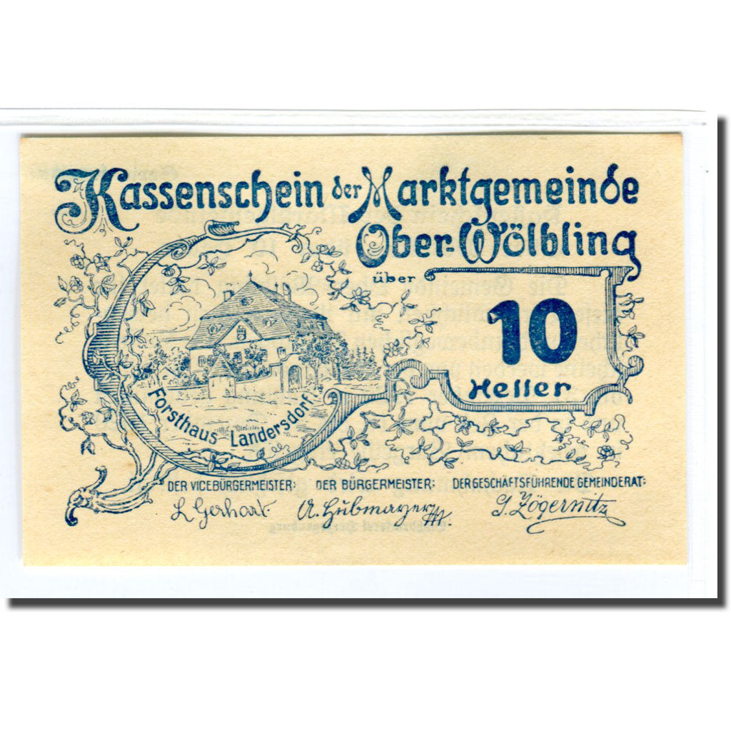 Biljet, Oostenrijk, Ober-Wölbling N.Ö. Marktgemeinde, 10 Heller, Texte 3