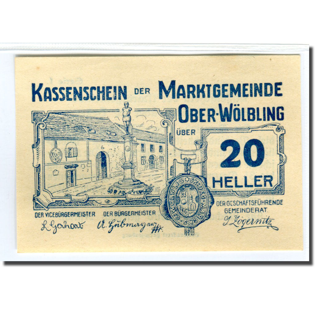 Banknote, Austria, Ober-Wölbling N.Ö. Marktgemeinde, 20 Heller, Texte 4, 1920