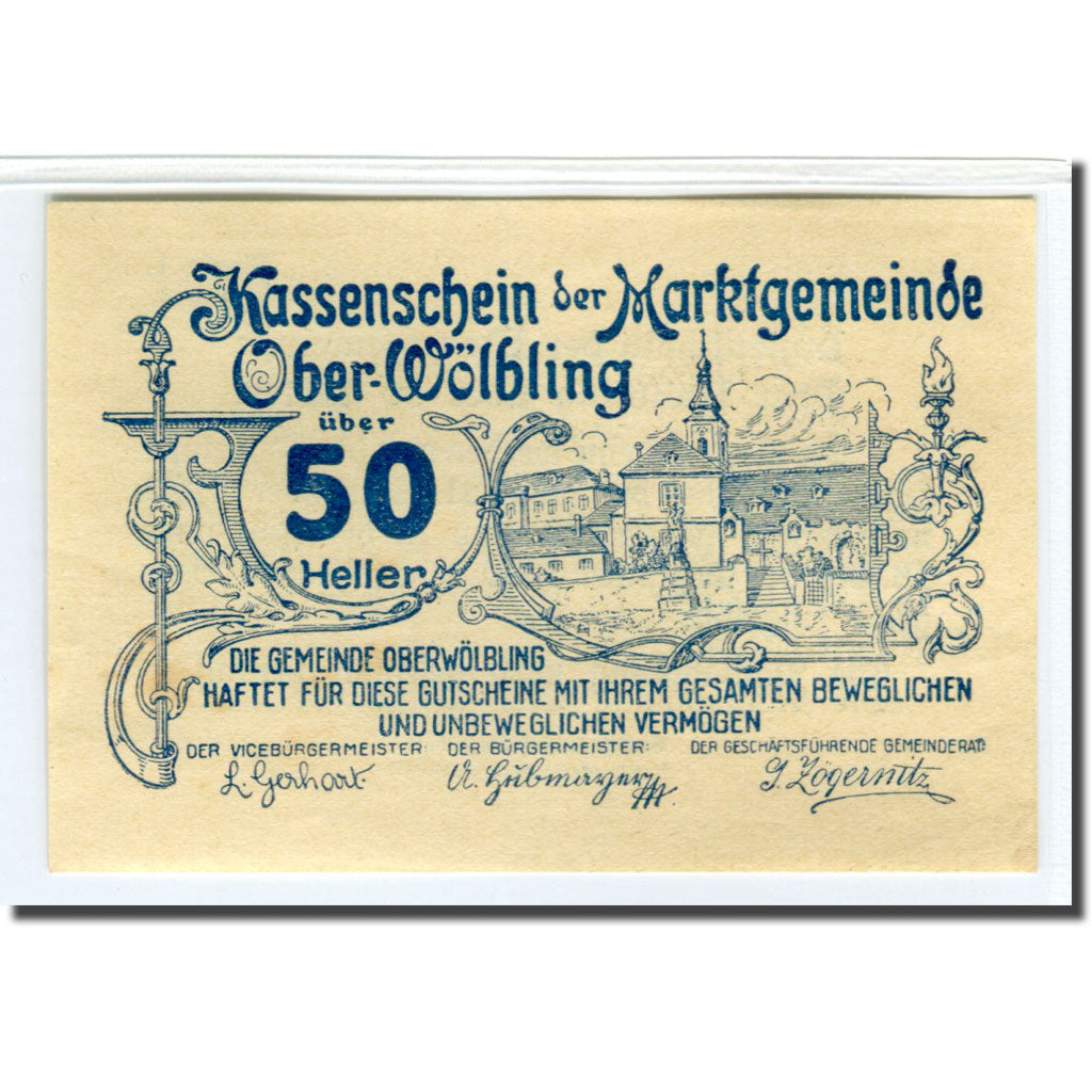 Biljet, Oostenrijk, Ober-Wölbling N.Ö. Marktgemeinde, 50 Heller, Texte  5