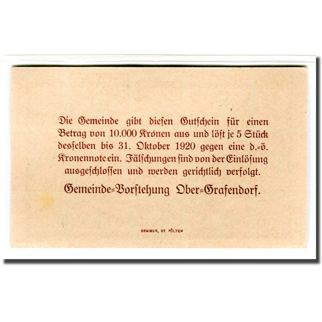 Banknote, Austria, Ober-Grafendorf N.Ö. Gemeinde, 20 Heller, Texte, 1920