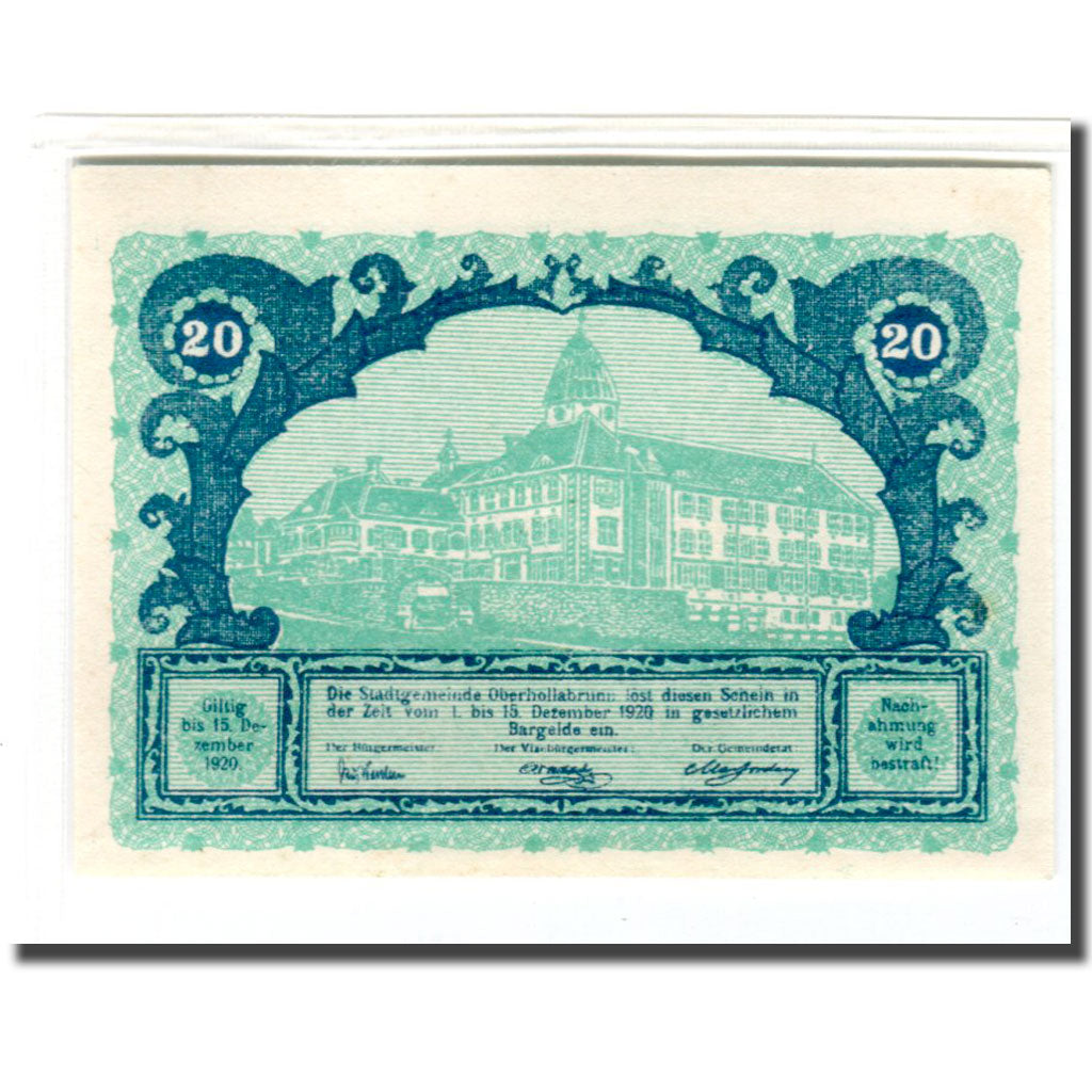 Banknote, Austria, Oberhollabrunn, 20 Heller, Batiment, 1920, UNC(63), Mehl:683a