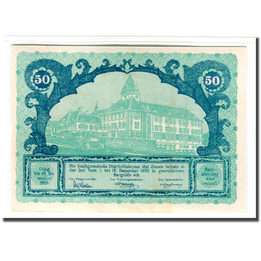 Banknote, Austria, Oberhollabrunn, 50 Heller, batiment 1, 1920, UNC(63)