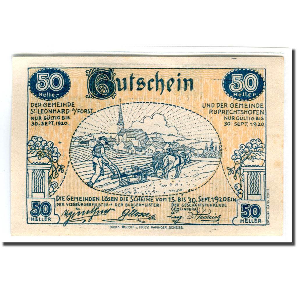 Banknote, Austria, St. Leonhard am Forst und Ruprechtshofen N.Ö. Gemeinden, 50