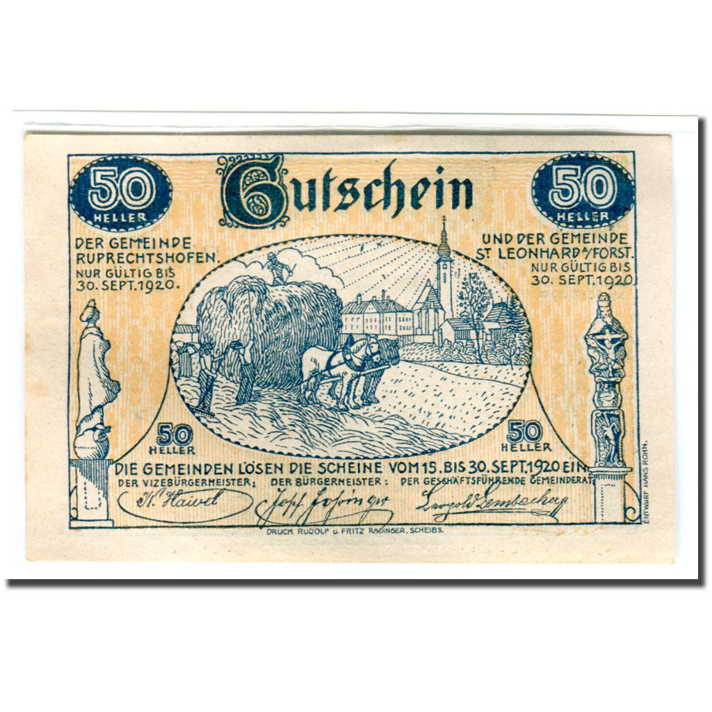 Banknote, Austria, St. Leonhard am Forst und Ruprechtshofen N.Ö. Gemeinden, 50