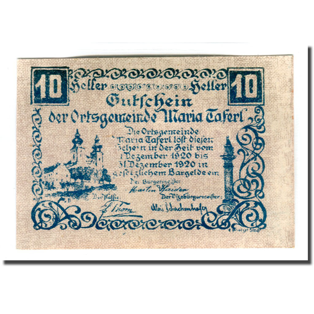 Biljet, Oostenrijk, Maria Taferl N.Ö Ortsgemeinde, 10 Heller, personnage, 1920