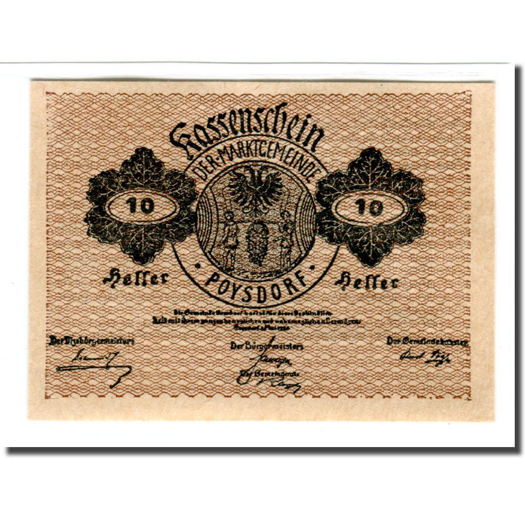 Banknote, Austria, Poysdorf, 10 Heller, Texte  5, 1920, 1920-05-01, UNC(63)