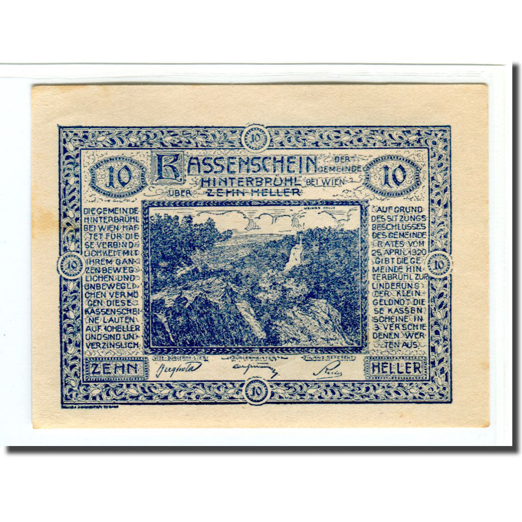 Banknote, Austria, Hinterbrühl, 10 Heller, Batiment, 1920, UNC(63), Mehl:376Ia
