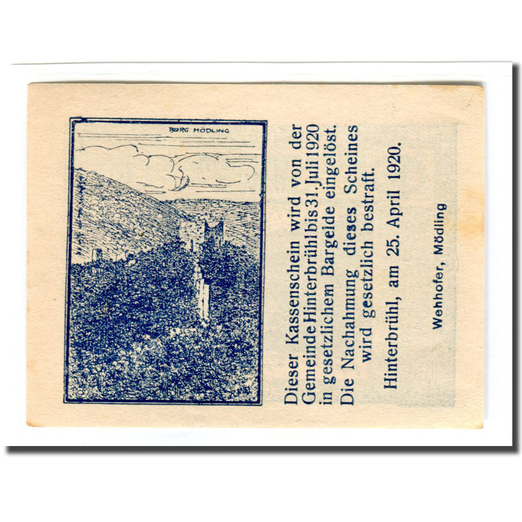 Banknote, Austria, Hinterbrühl, 10 Heller, Batiment, 1920, UNC(63), Mehl:376Ia