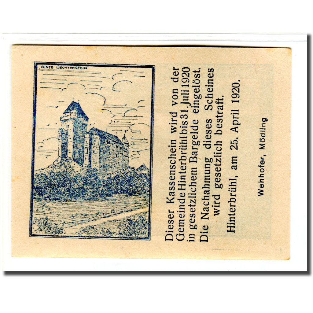 Banknote, Austria, Hinterbrühl, 10 Heller, batiment 1, 1920, UNC(63)