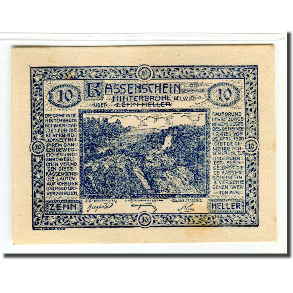 Billet, Autriche, Hinterbrühl, 10 Heller, batiment 2, 1920, SUP, Mehl:376Ia