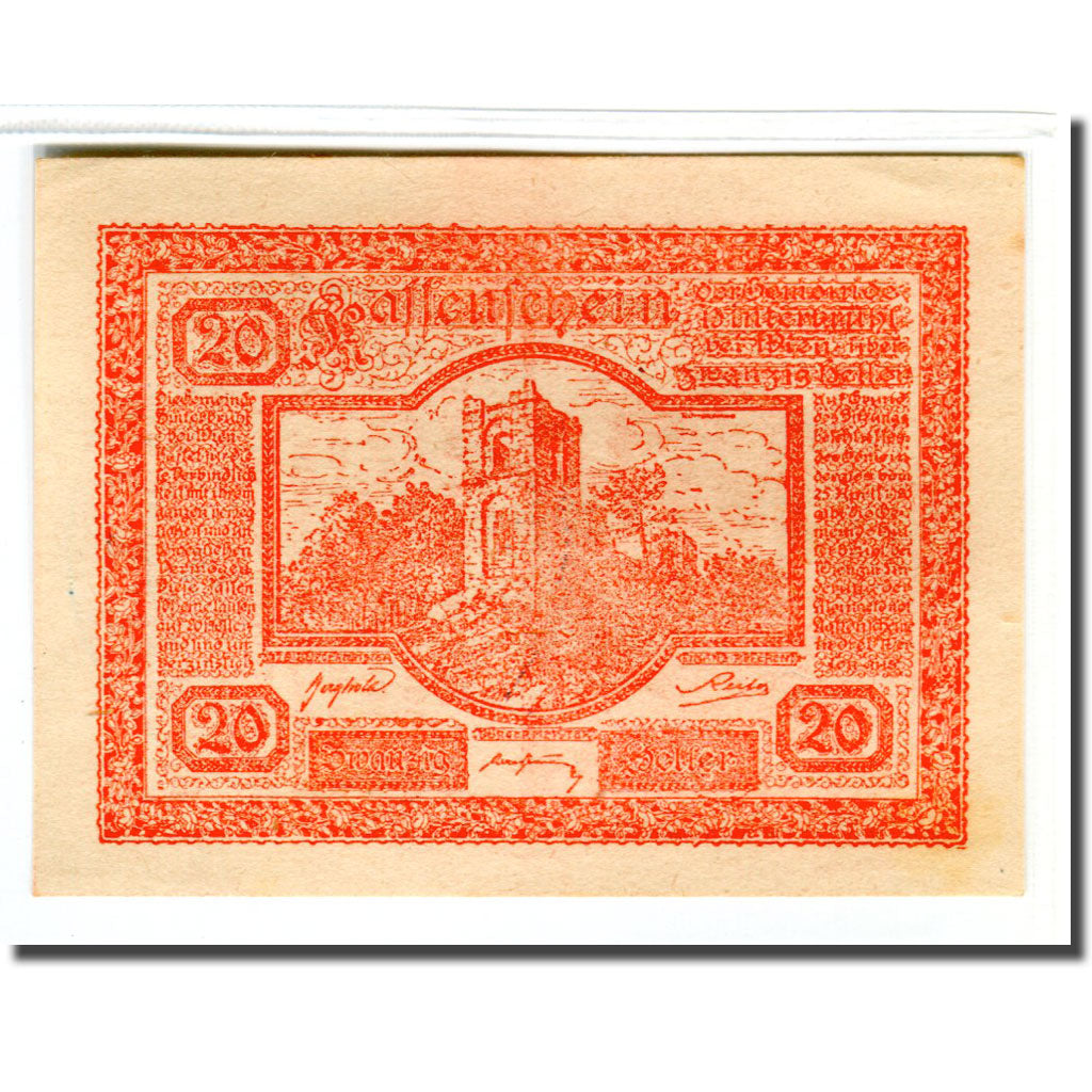 Banknote, Austria, Hinterbrühl, 20 Heller, batiment 3, 1920, UNC(63)
