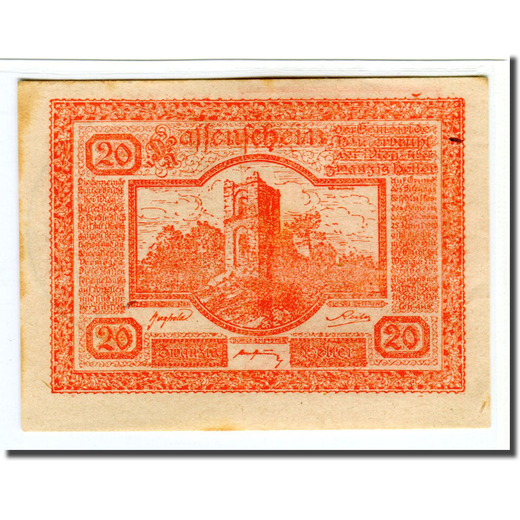 Banconote, Austria, Hinterbrühl, 20 Heller, Batiment 4, 1920, SPL-, Mehl:376Ia