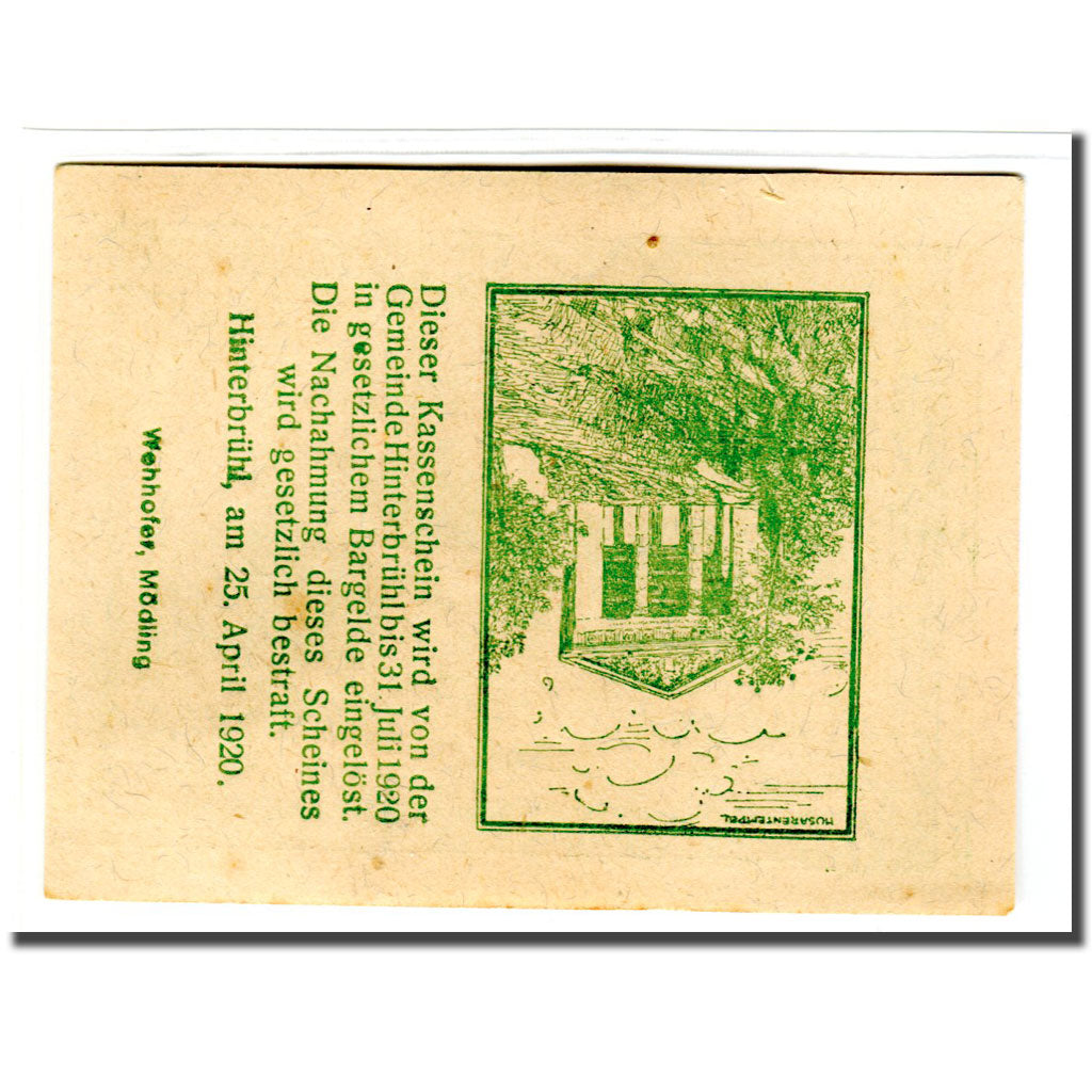 Banknote, Austria, Hinterbrühl, 50 Heller, Batiment 5, 1920, UNC(63)