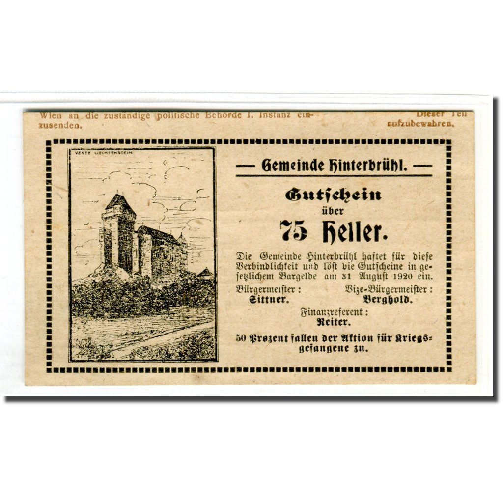 Billete, Austria, Hinterbrühl, 75 Heller, N.D, 1920, SC, Mehl:376IIIa