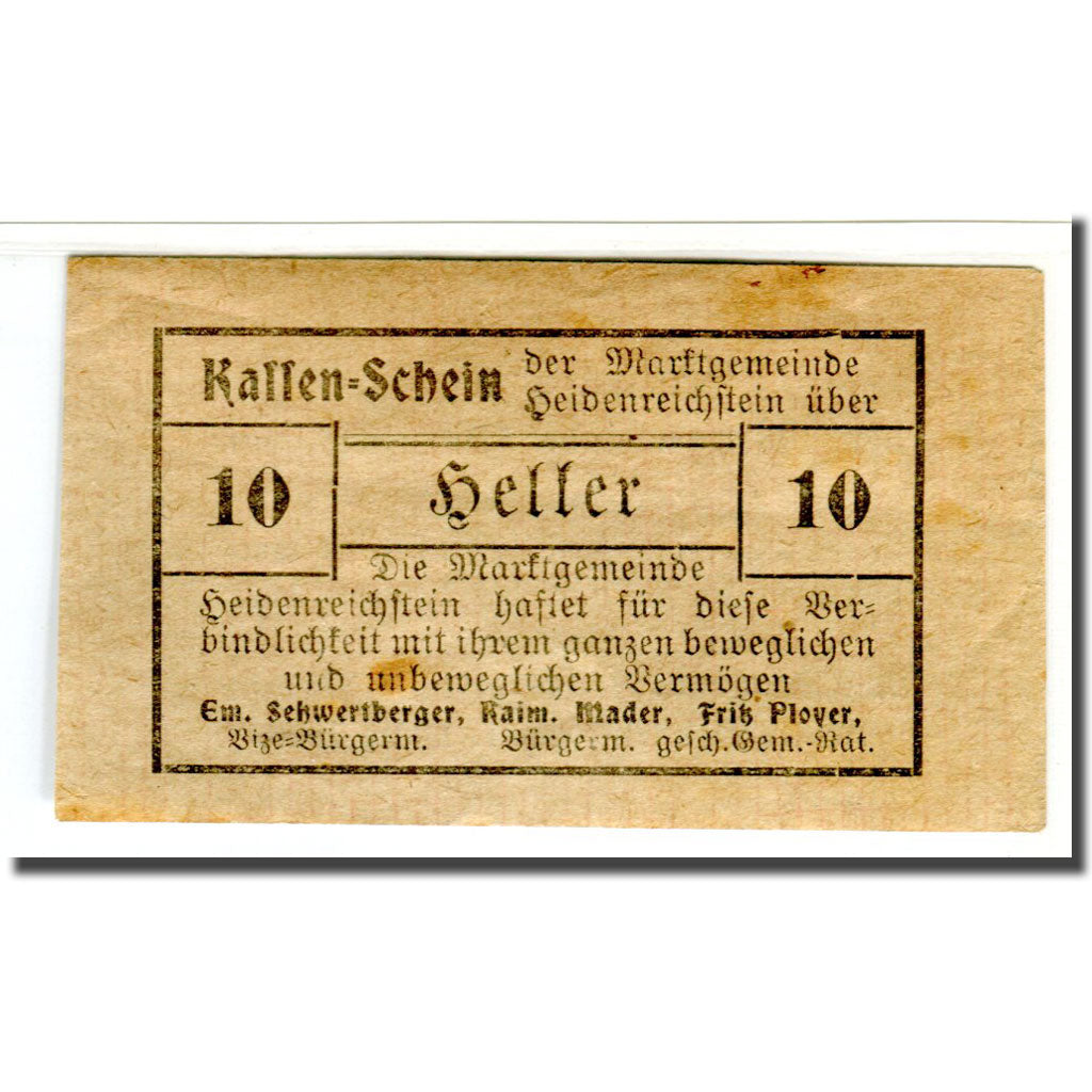 Billet, Autriche, Heidenreichstein, 10 Heller, Texte, 1920, SUP, Mehl:360Ib