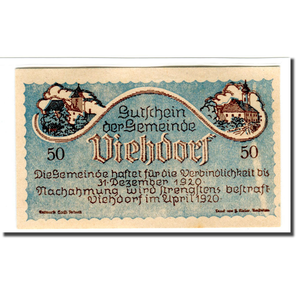 Banknote, Austria, Viehdorf, 50 Heller, vache 2, 1920, UNC(63), Mehl:1111a