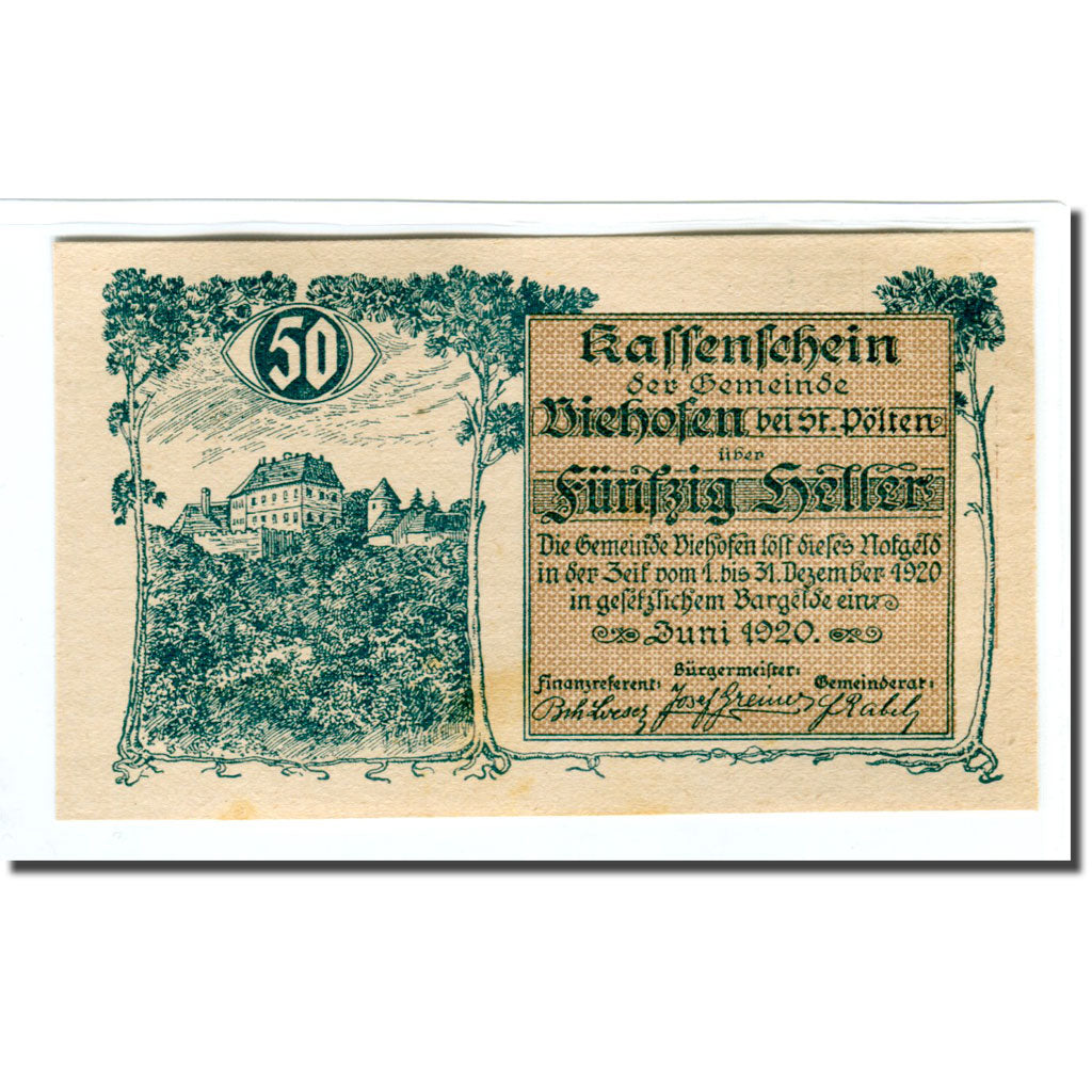 Banknote, Austria, Viehhofen bei St. Pölten N.Ö. Gemeinde, 50 Heller, N.D