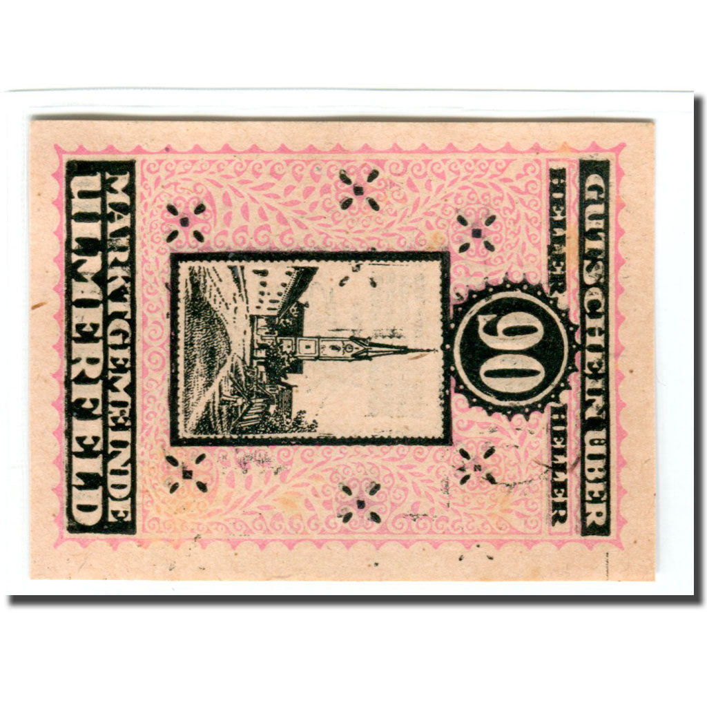 Banknote, Austria, Ulmerfeld, 90 Heller, église 3, 1920, 1920-01-01, UNC(63)