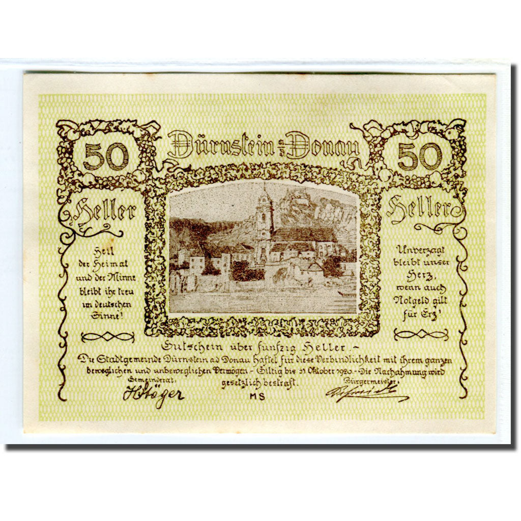 Billete, Austria, Dürnstein, 50 Heller, N.D, SC, Mehl:138