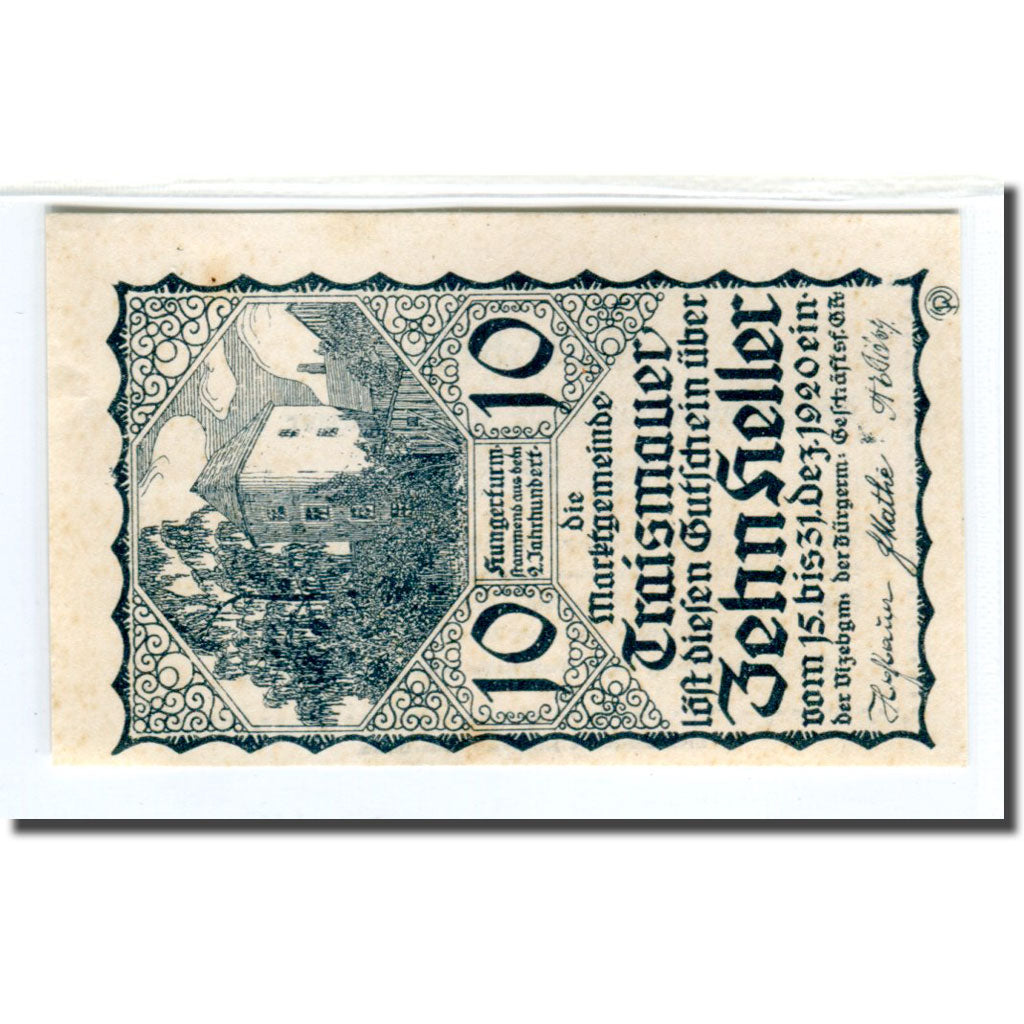 Biljet, Oostenrijk, Traismauer, 10 Heller, Texte, 1920, 1920-04-13, SPL