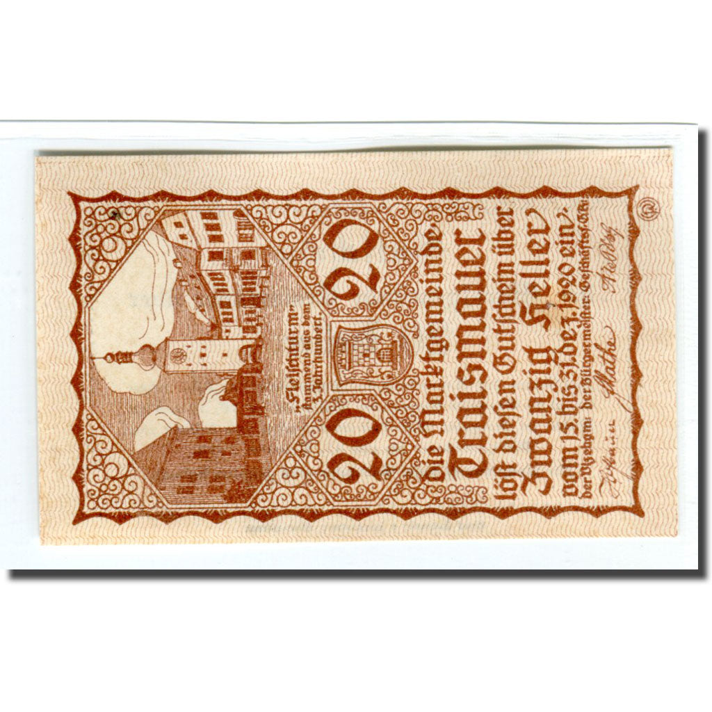 Banknote, Austria, Traismauer, 20 Heller, texte 1, 1920, 1920-04-13, UNC(63)
